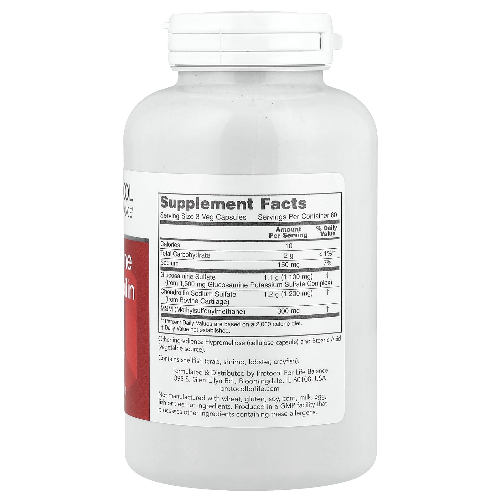 Protocol for Life Balance Glucosamine & Chondroitin with MSM – 180 gélules végétales — photo 2 sur 2