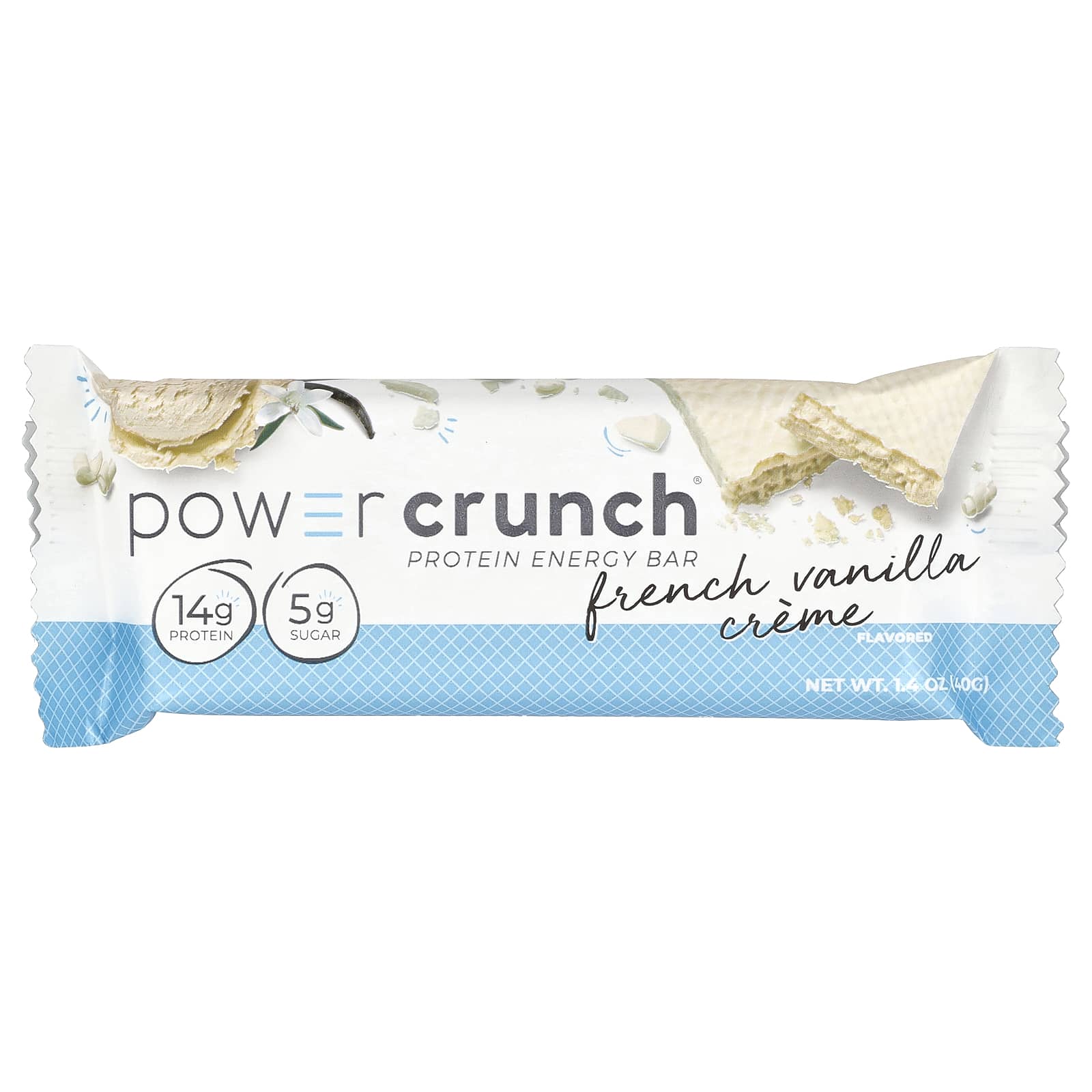 BNRG Power Crunch, Protein Energy Bar – French Vanilla Creme – 40 g — étiquette 1