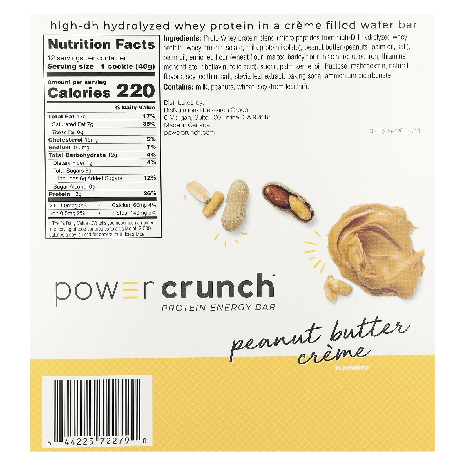 BNRG Power Crunch, Protein Energy Bar – Peanut Butter Creme – 40 g — photo 2 sur 2