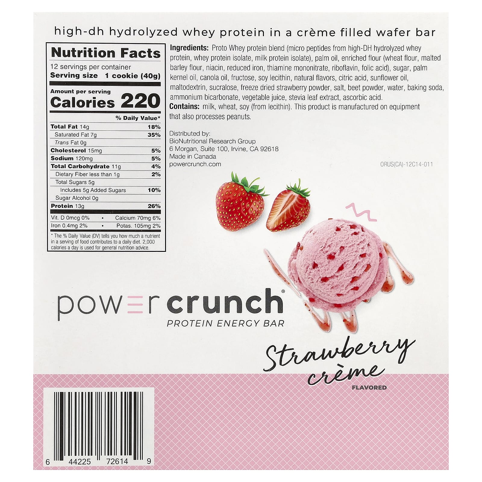 BNRG Power Crunch, Protein Energy Bar – Strawberry Creme – 40 g — photo 2 sur 2
