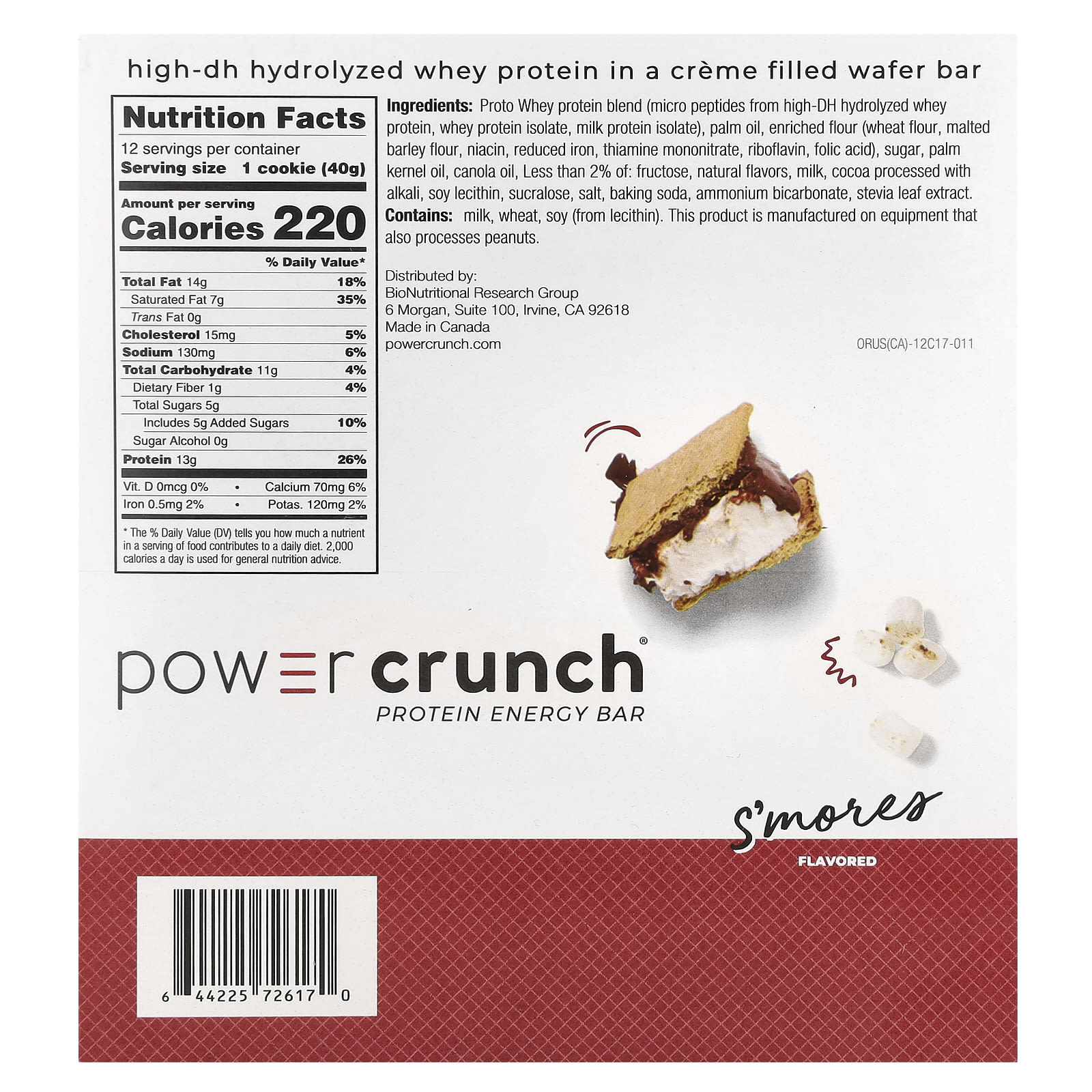 BNRG Power Crunch, Protein Energy Bar, S'mores – 40 g — photo 2 sur 2