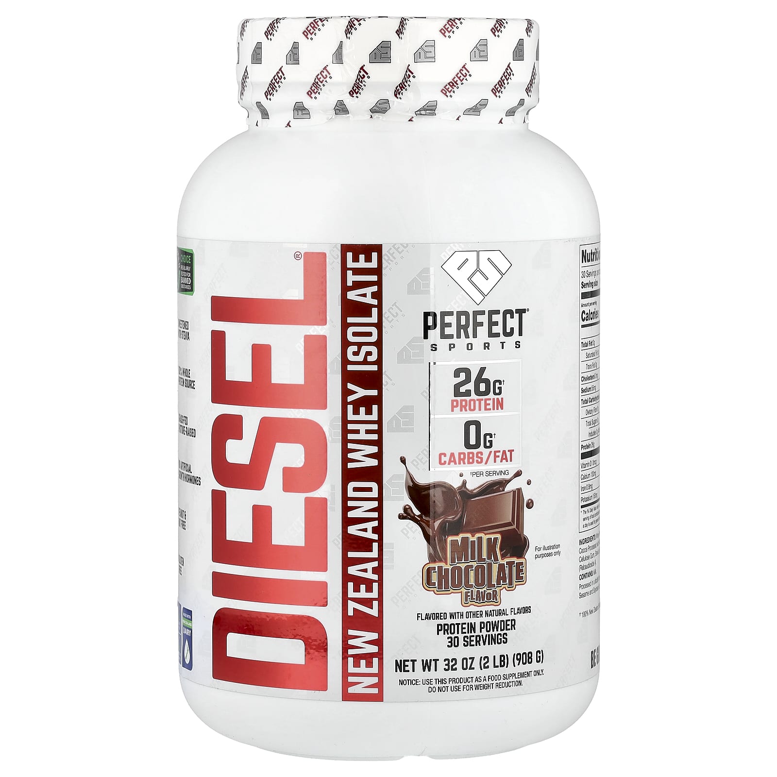 PERFECT Sports Diesel, New Zealand Whey Isolate – Milk Chocolate – 908 g — Tunisie