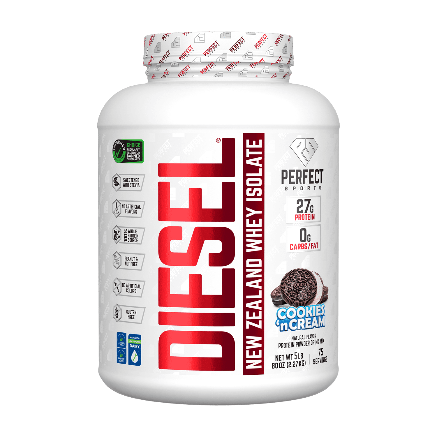 PERFECT Sports Diesel, New Zealand Whey Isolate – Cookies 'n Cream – 2,27 kg — Tunisie