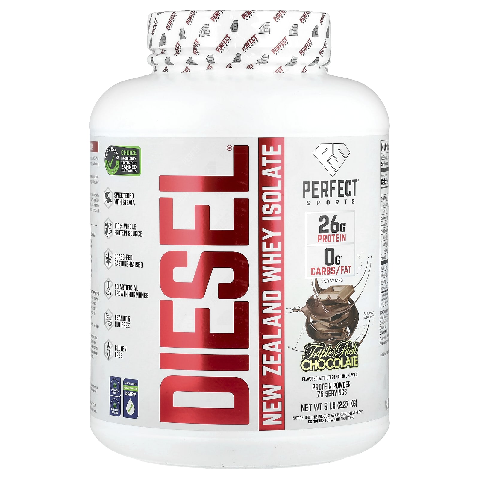 PERFECT Sports Diesel, New Zealand Whey Isolate – Triple Rich Chocolate – 2,27 g — Tunisie