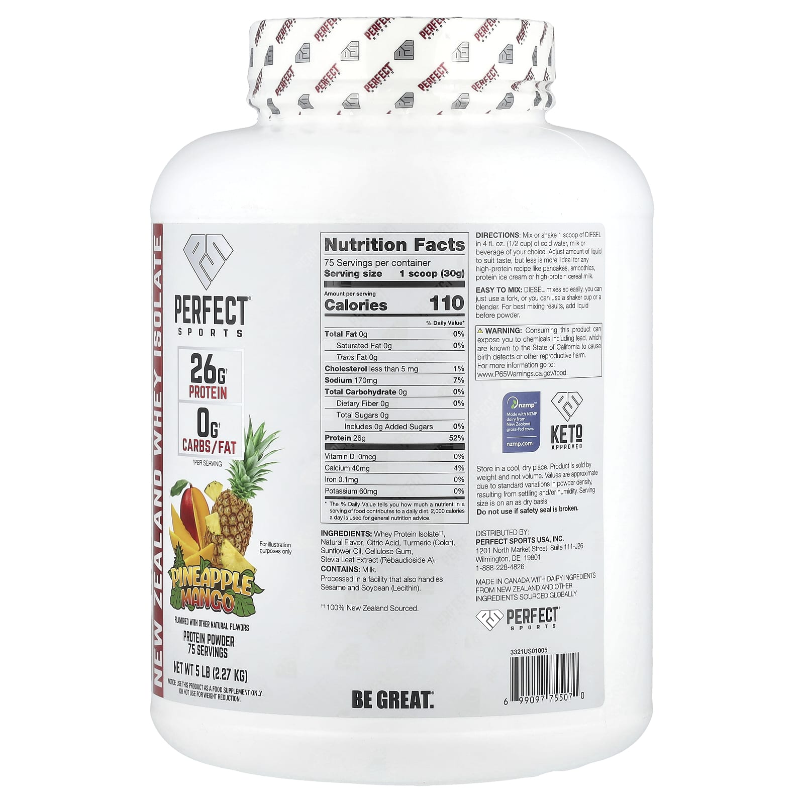 PERFECT Sports Diesel, New Zealand Whey Isolate – Pineapple Mango – 2,27 kg — photo 2 sur 2