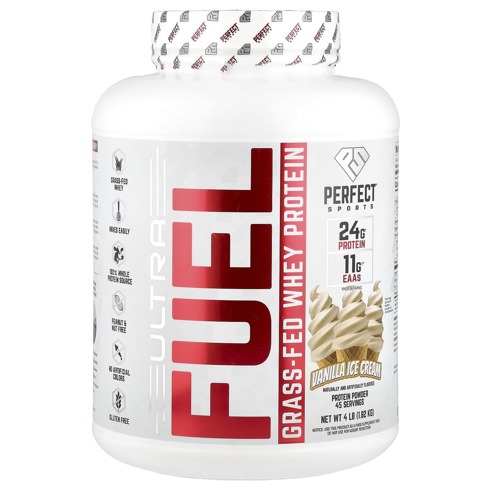 PERFECT Sports Ultra Fuel, Grass-Fed Whey Protein – Vanilla Ice Cream – 1,82 kg — Tunisie