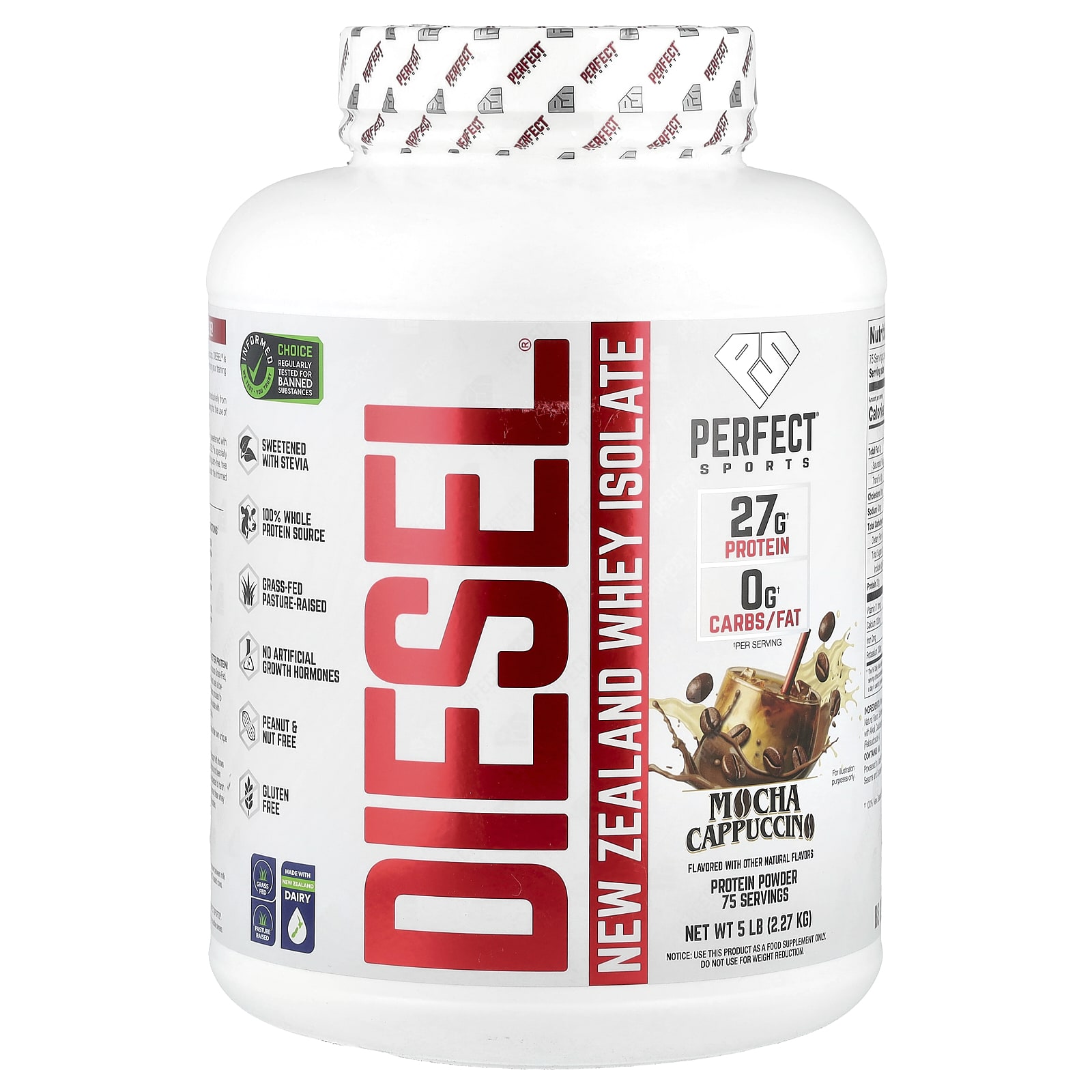 PERFECT Sports Diesel, New Zealand Whey Isolate – Mocha Cappuccino – 2,27 kg — Tunisie