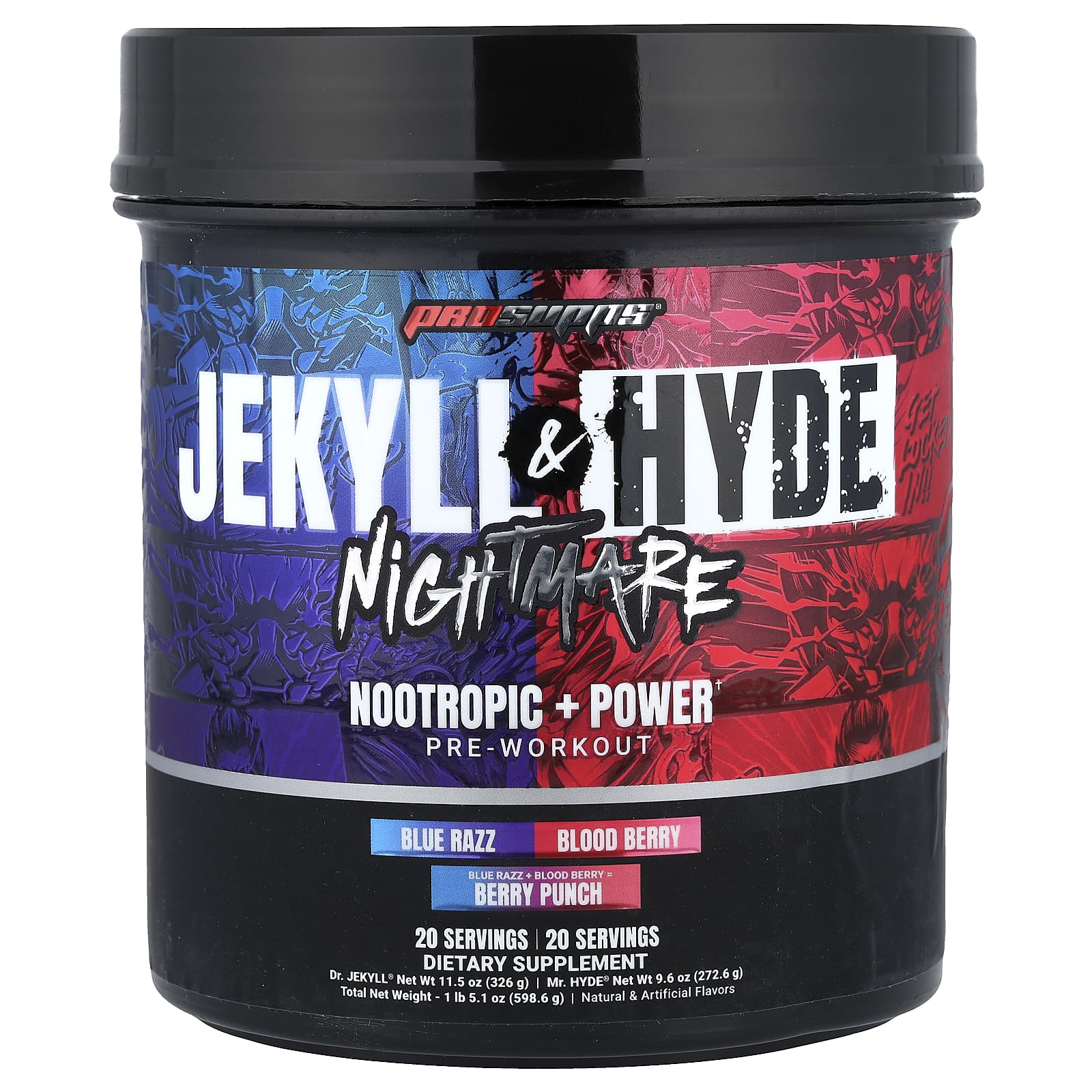 ProSupps Jekyll & Hyde Nightmare, Nootropic + Power Pre-Workout – Berry Punch – 598,6 g — Tunisie