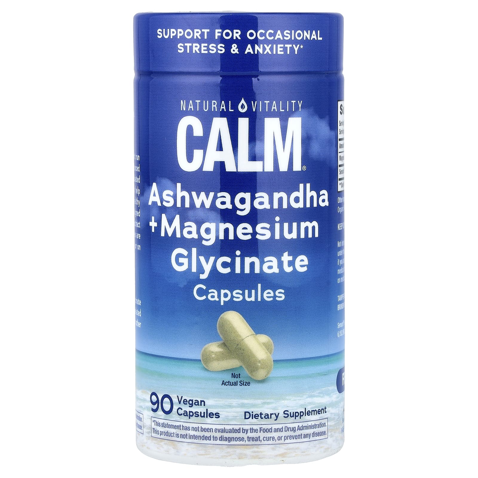 Natural Vitality Calm, Ashwagandha + Magnesium Glycinate – 90 gélules véganes — Tunisie
