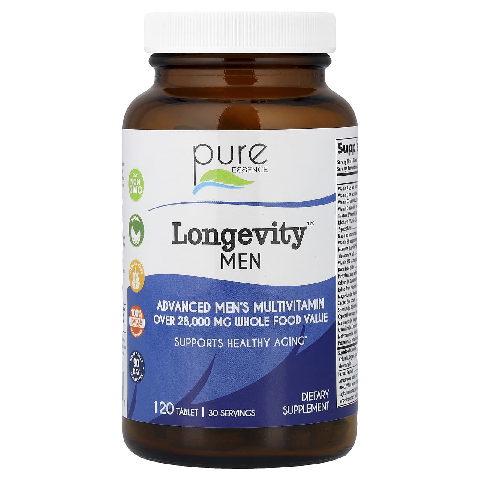 Pure Essence Longevity Men, Advanced Men's Multivitamin – 120 comprimé — Tunisie