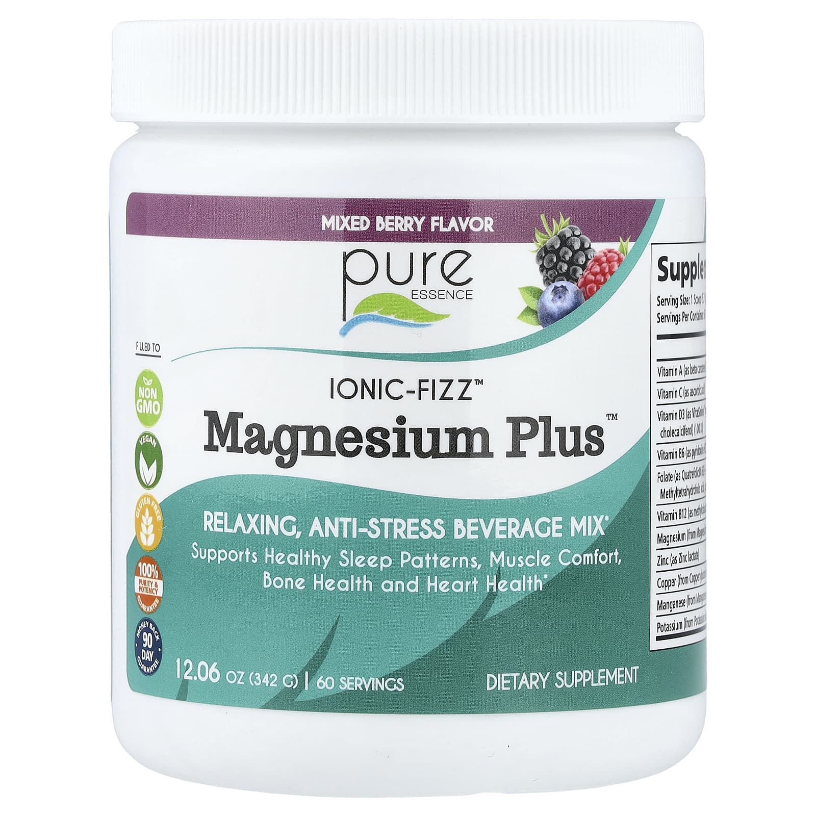 Pure Essence lonic-Fizz, Magnesium Plus – Mixed Berry – 342 g — Tunisie