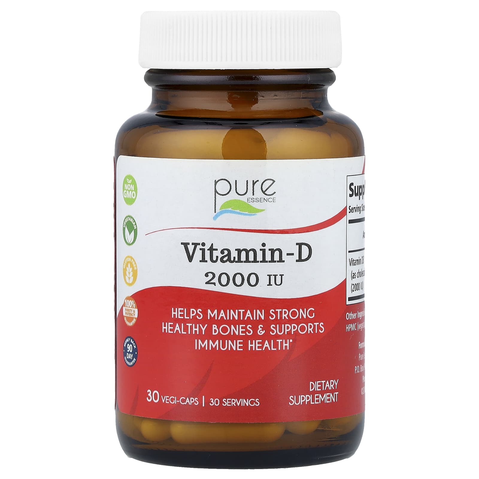 Pure Essence Vitamin-D, 2, 000 IU, 30 Vegi-Caps — Tunisie