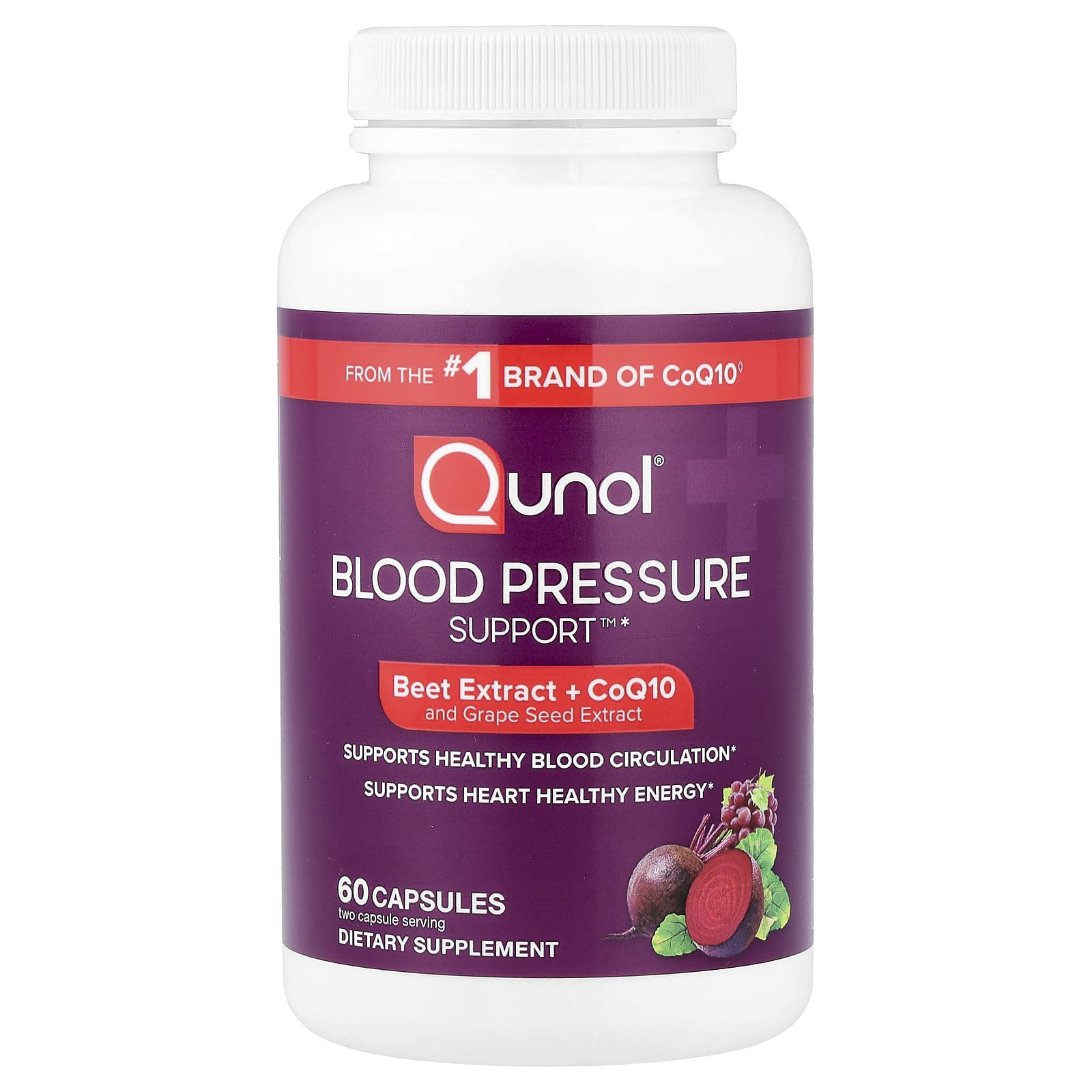 Qunol Blood Pressure Support – Beets Extract + CoQ10 and Grape Seed Extract – 60 gélules — étiquette 1