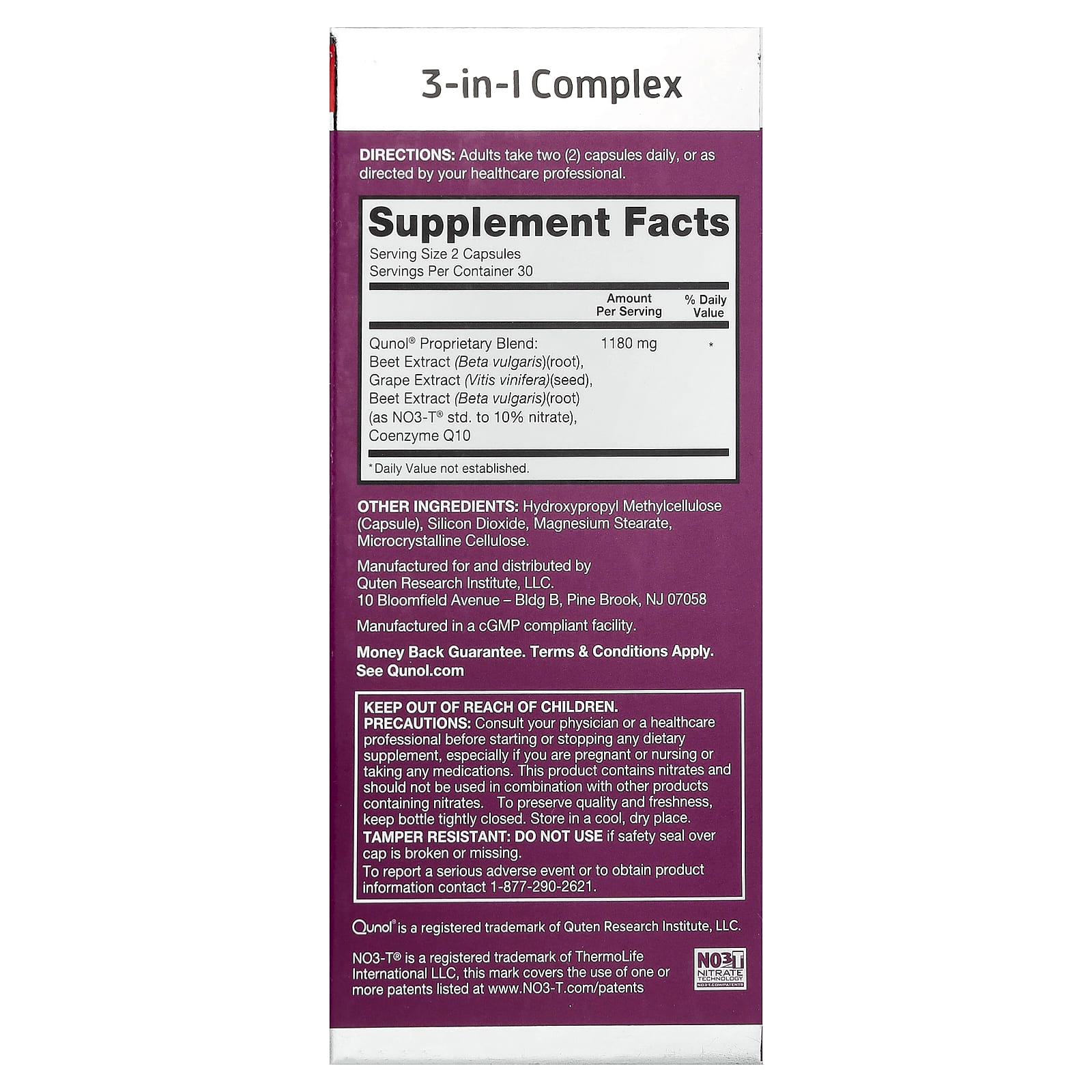 Qunol Blood Pressure Support – Beets Extract + CoQ10 and Grape Seed Extract – 60 gélules — photo 2 sur 2