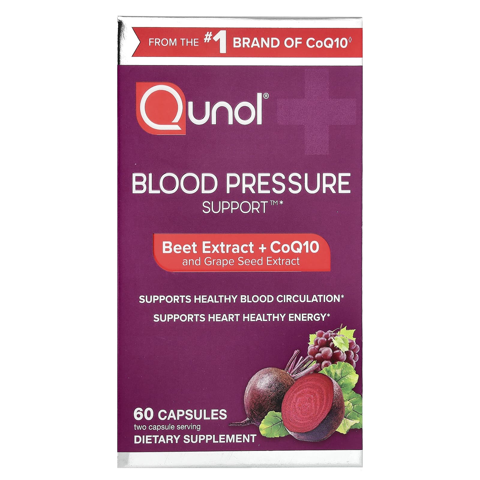 Qunol Blood Pressure Support – Beets Extract + CoQ10 and Grape Seed Extract – 60 gélules — Tunisie