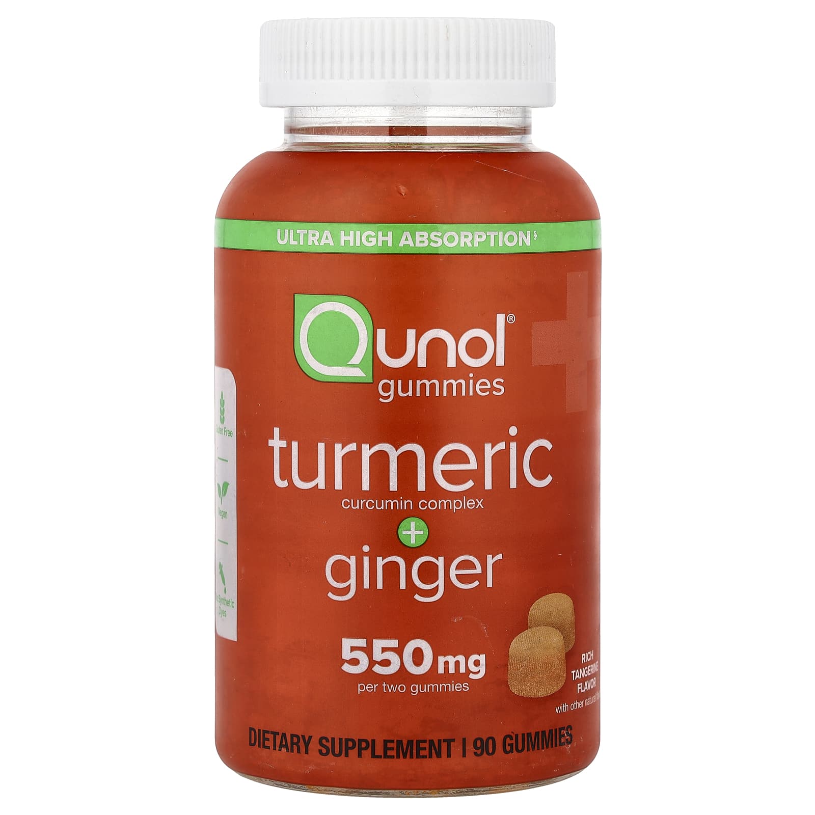 Qunol Turmeric Curcumin Complex + Ginger, Rich Tangerine – 90 gommes — Tunisie