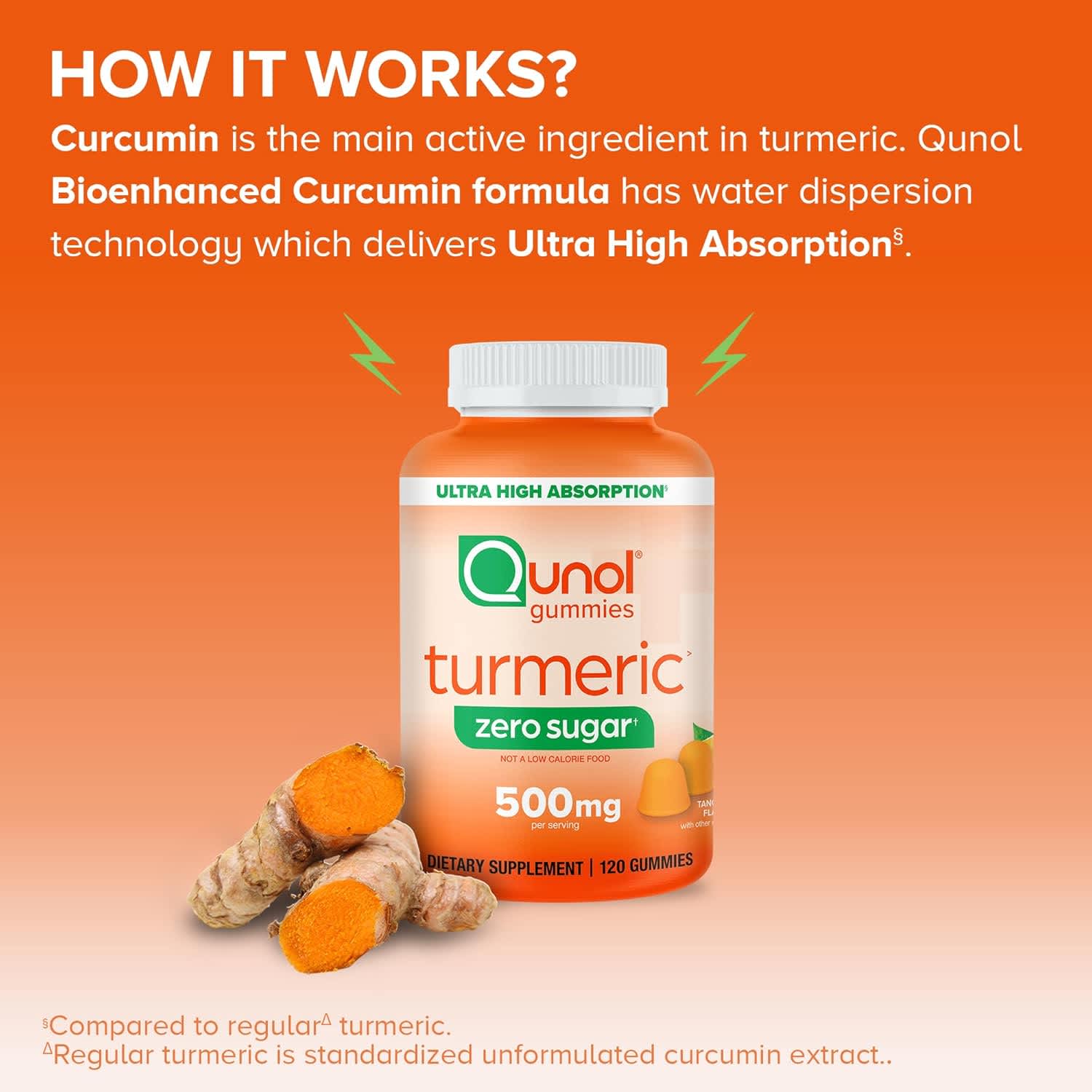 Qunol Turmeric Gummies, Tangerine, Zero Sugar – 120 gommes — étiquette 5