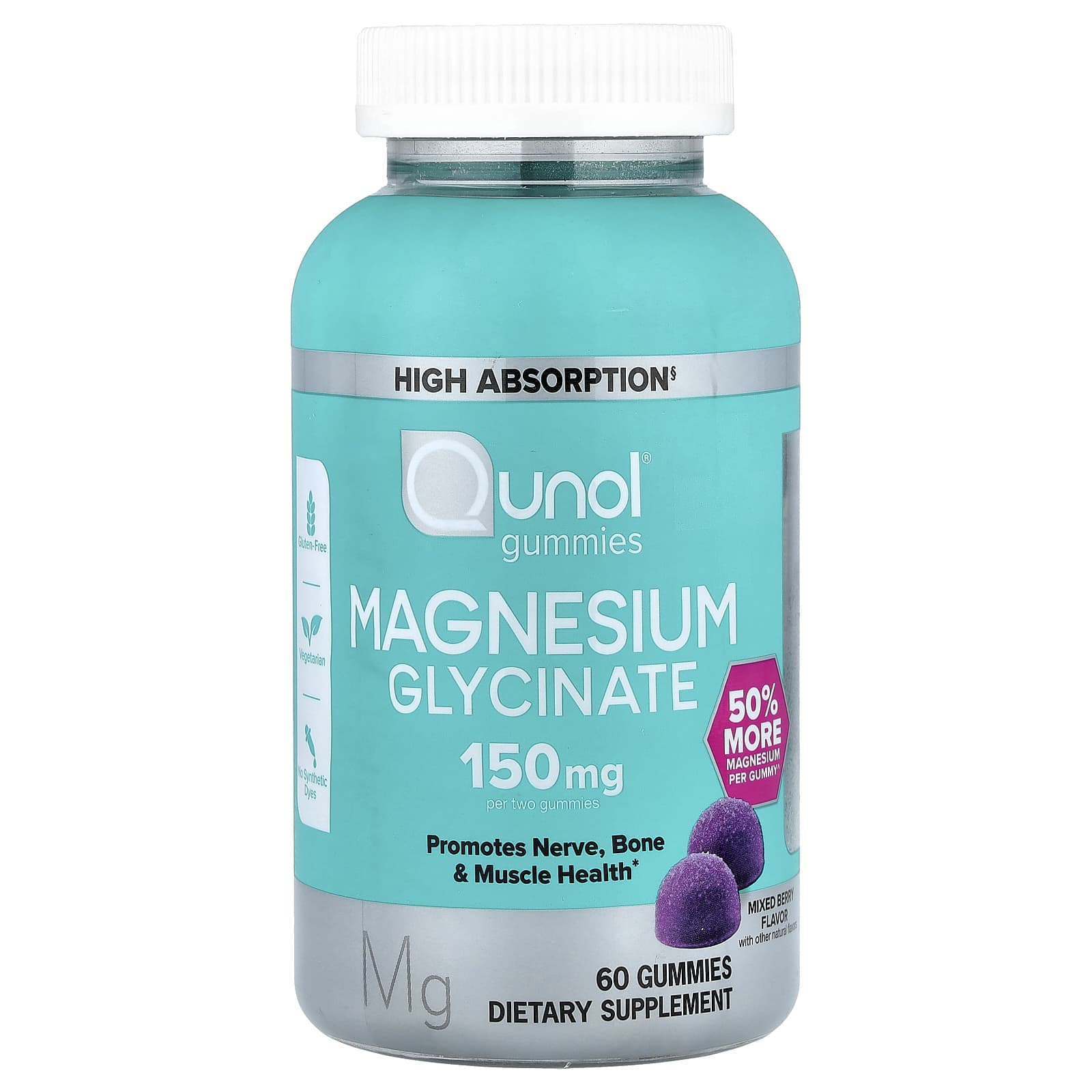 Qunol Magnesium Glycinate Gummies – Mixed Berry – 60 gommes — Tunisie