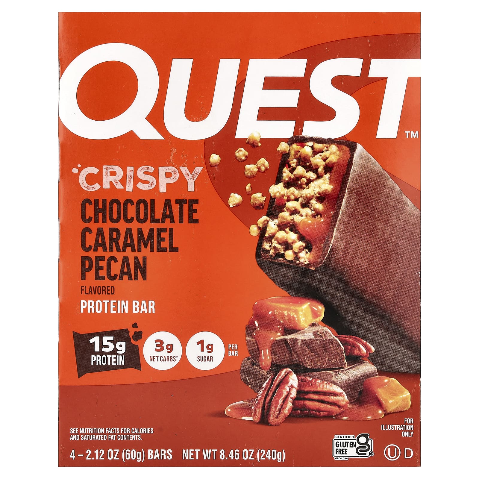 Quest Nutrition Protein Bar – Crispy Chocolate Caramel Pecan – 4 Bars – 60 g — Tunisie