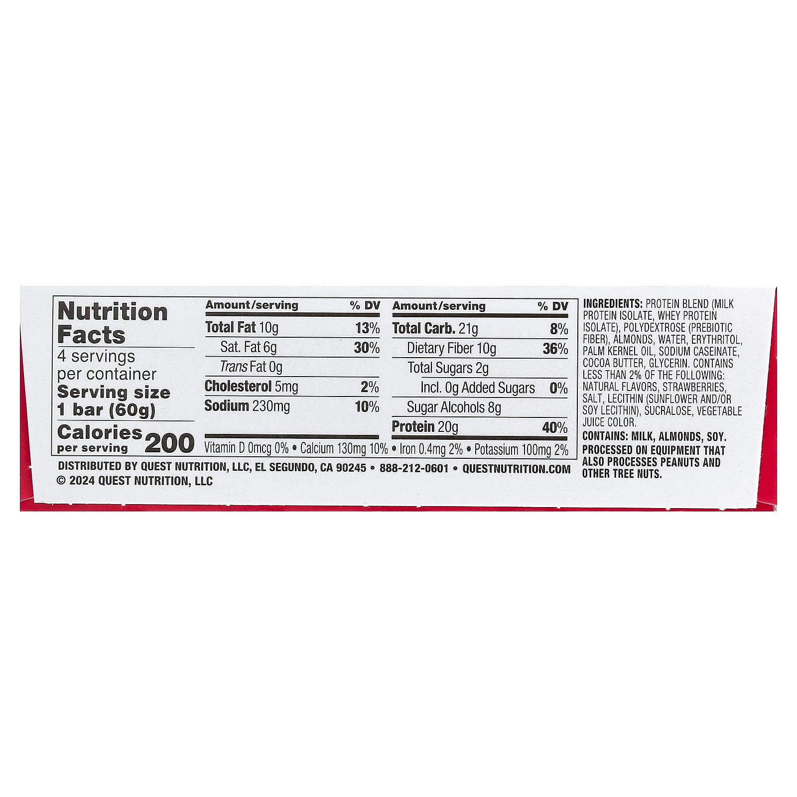Quest Nutrition Protein Bar – Strawberry Shortcake – 4 Bars – 60 g — photo 2 sur 2