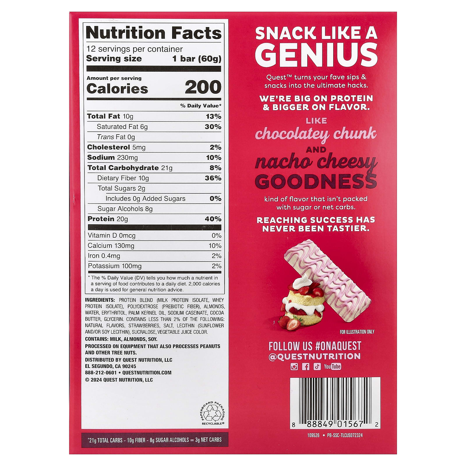 Quest Nutrition Protein Bar – Strawberry Shortcake – 12 Bars – 60 g — photo 2 sur 2