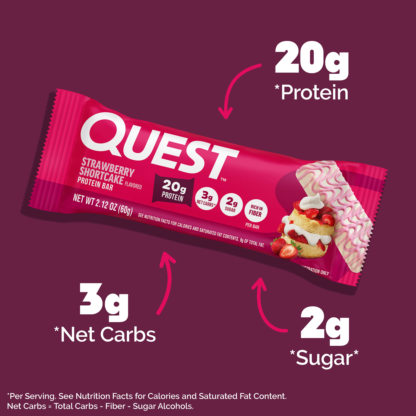 Quest Nutrition Protein Bar – Strawberry Shortcake – 12 Bars – 60 g — étiquette 3