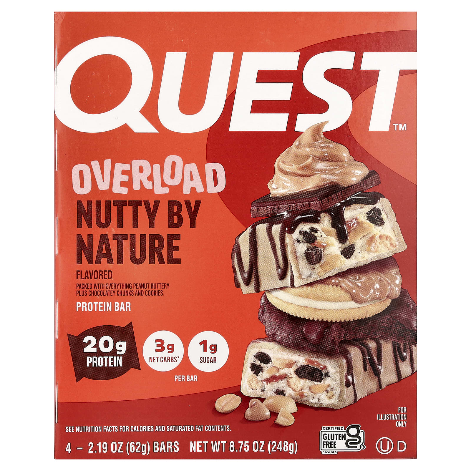 Quest Nutrition Overload Protein Bar, Nutty By Nature – 62 g — Tunisie