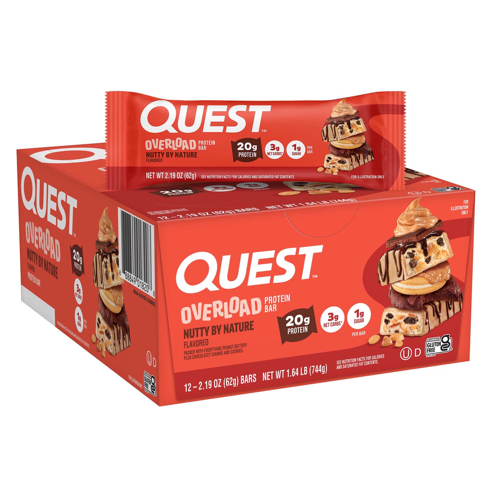 Quest Nutrition Overload Protein Bar, Nutty By Nature – 62 g — Tunisie