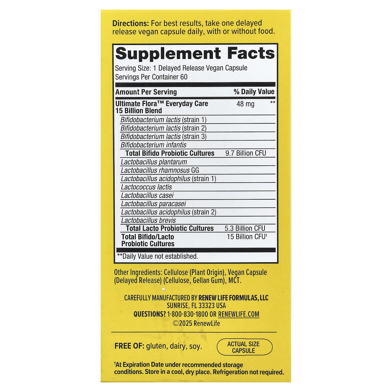Renew Life Ultimate Flora, Everyday Care Probiotic, 60 Delayed Release Vegan Capsules — photo 2 sur 2