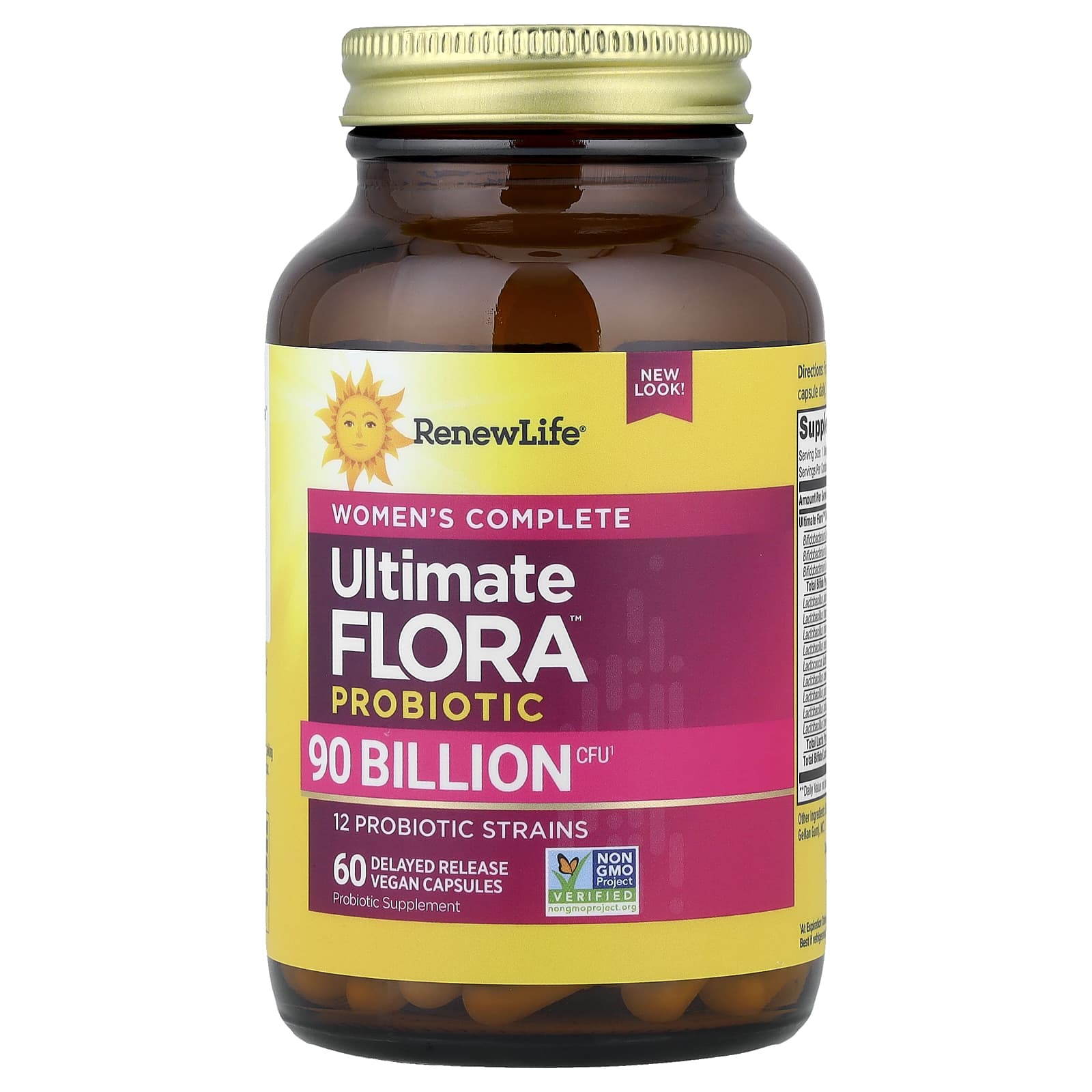 Renew Life Women's Complete, Ultimate Flora Probiotic, 60 Delayed Release Vegan Capsules — étiquette 1