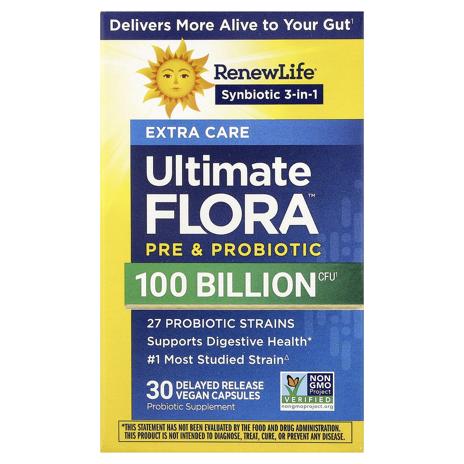Renew Life Extra Care, Ultimate Flora, Prebiotic & Probiotic, 100 Billion CFU, 30 Delayed Release Vegan Capsules — Tunisie