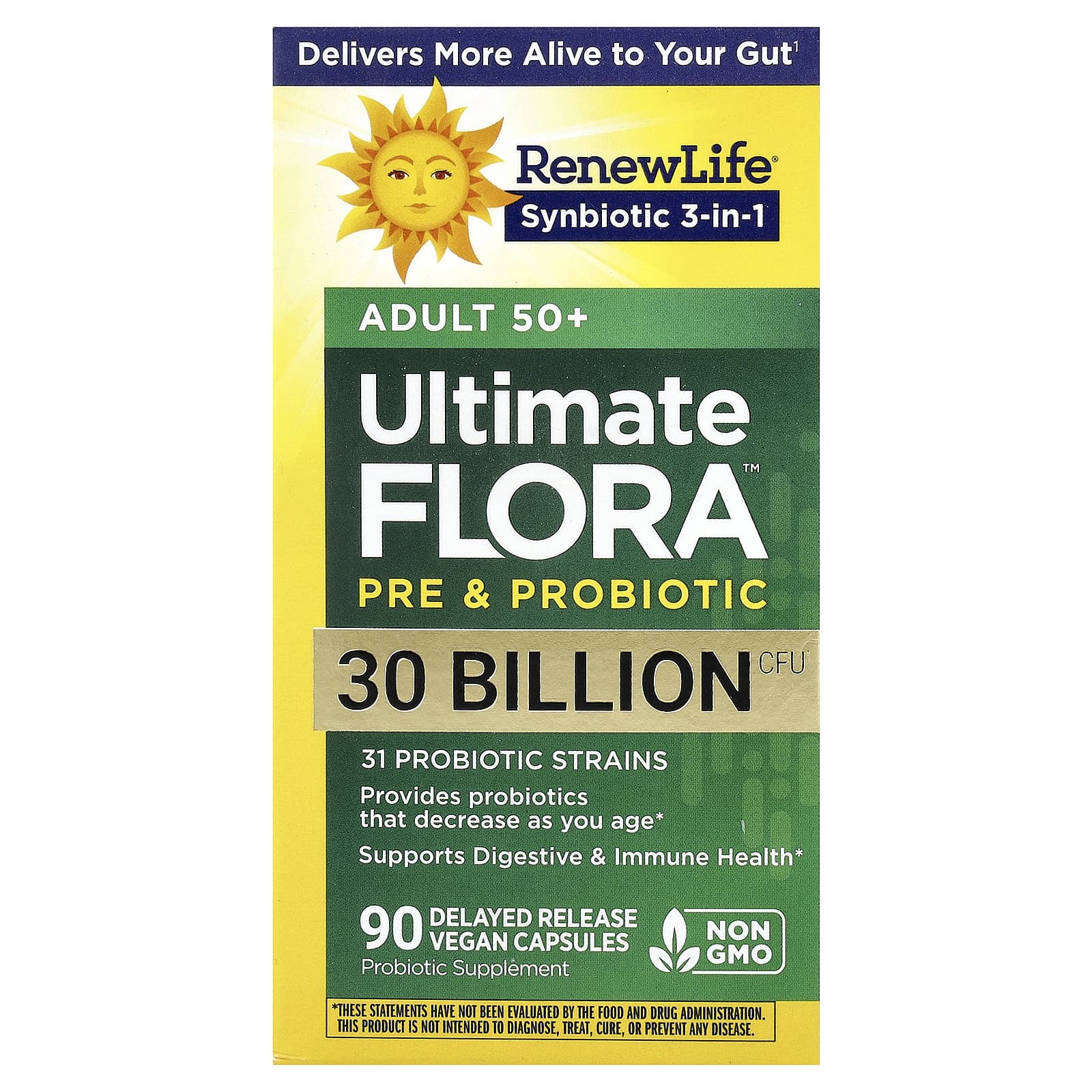 Renew Life Ultimate Flora Pre & Probiotic, Adult 50+, 90 Delayed Release Vegan Capsules — Tunisie