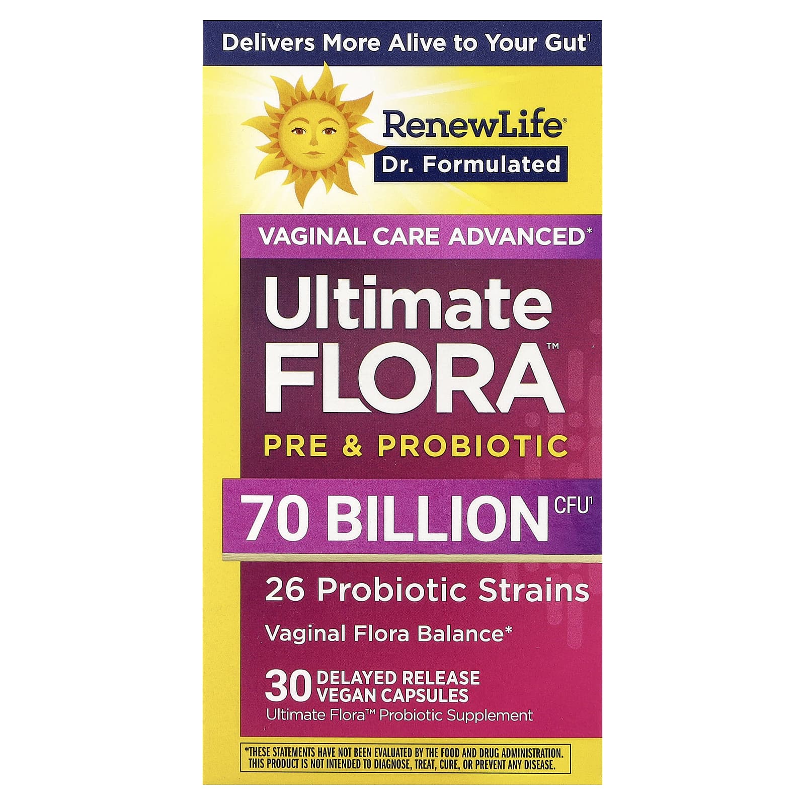Renew Life Ultimate Flora, Vaginal Care Advanced, Pre & Probiotic, 30 Delayed Release Vegan Capsules — Tunisie