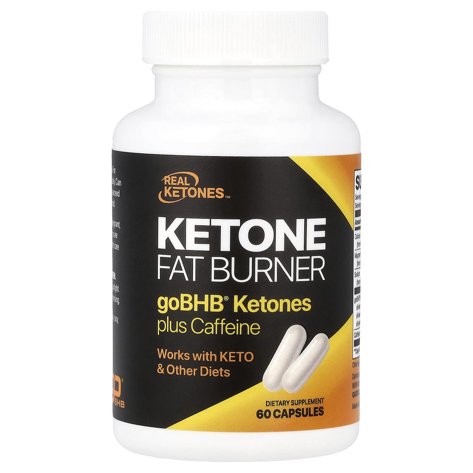 Real Ketones Ketone Fat Burner, goBHB Ketones Plus Caffeine – 60 gélules — étiquette 1