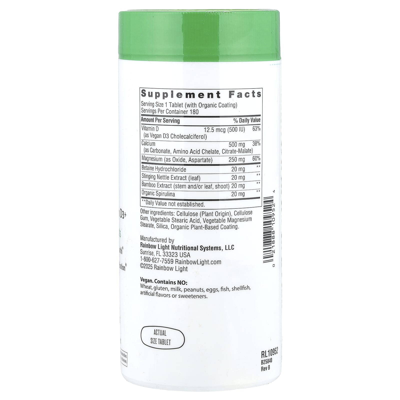 Rainbow Light Calcium With Magnesium & Vegan D3+ – 180 comprimés — photo 2 sur 2