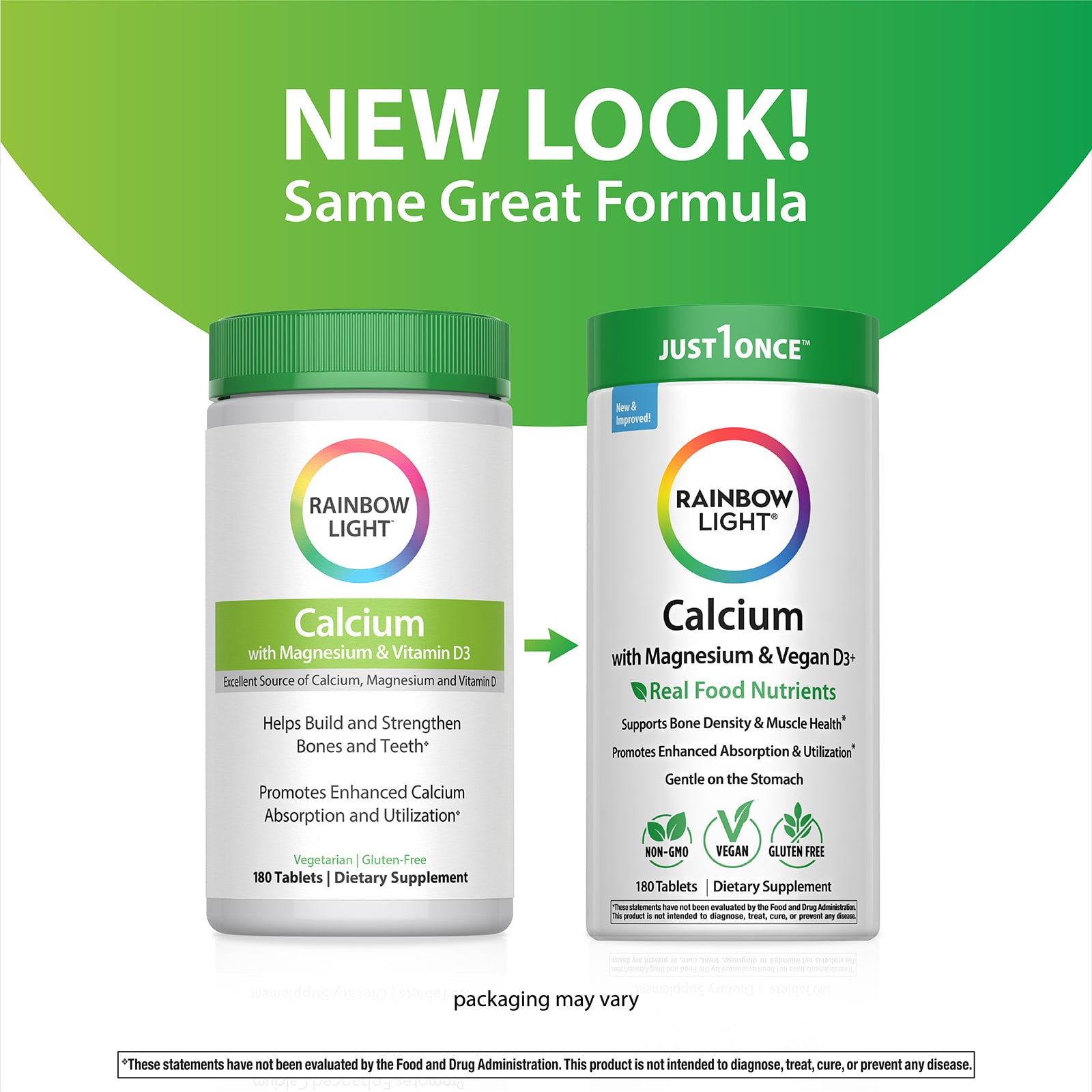 Rainbow Light Calcium With Magnesium & Vegan D3+ – 180 comprimés — étiquette 1