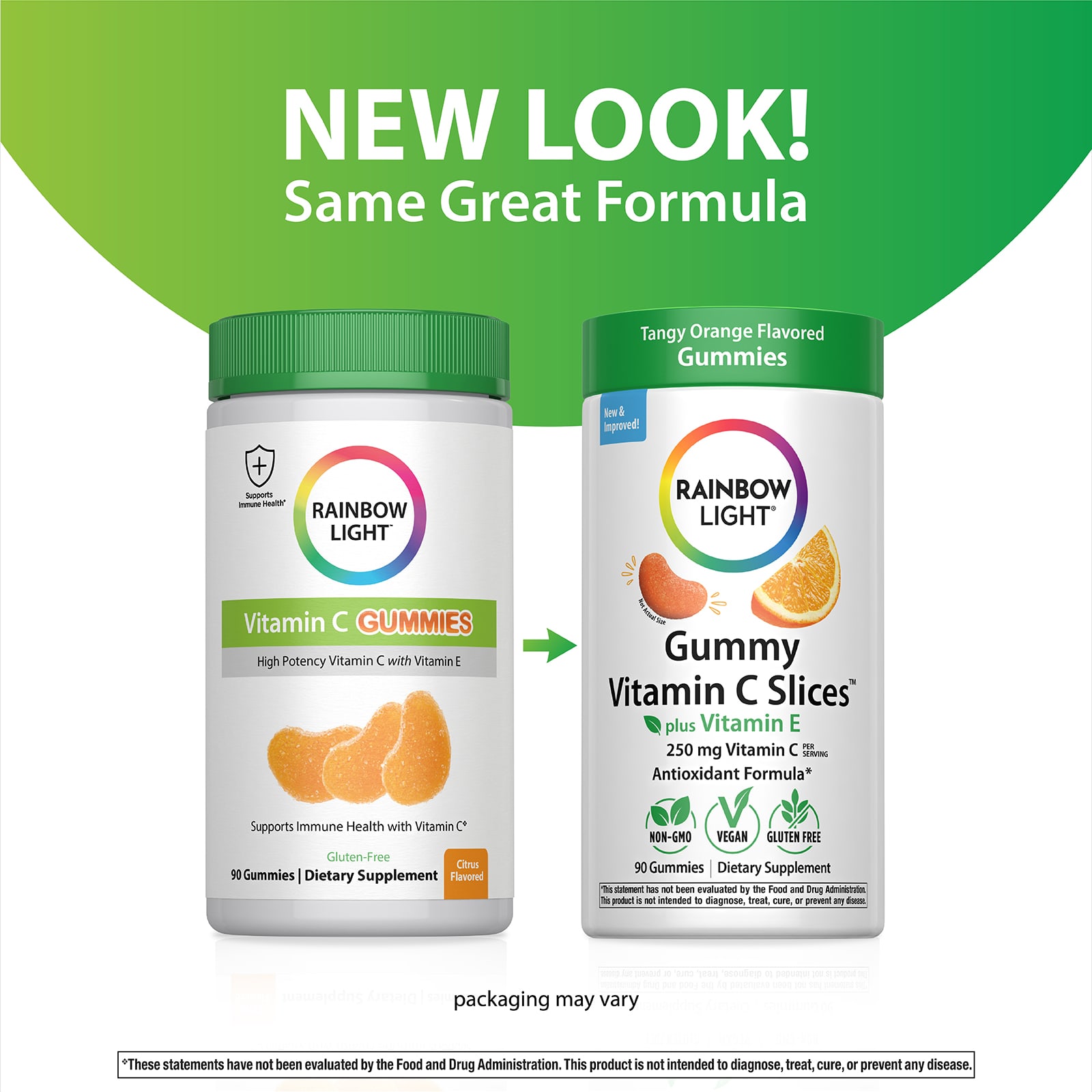 Rainbow Light Gummy Vitamin C Slices Plus Vitamin E – Tangy Orange – 90 gommes — étiquette 1