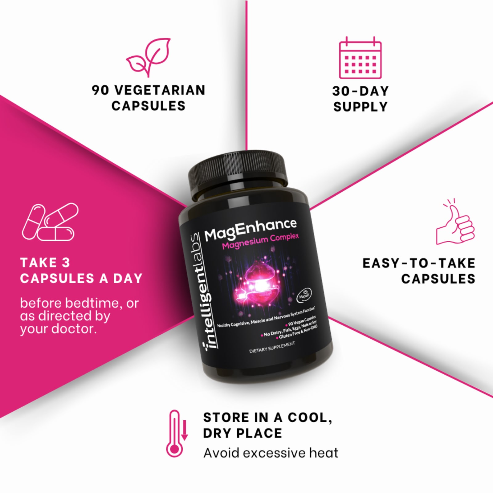 Intelligent Labs MagEnhance, Magnesium Complex – 90 gélules véganes — étiquette 1