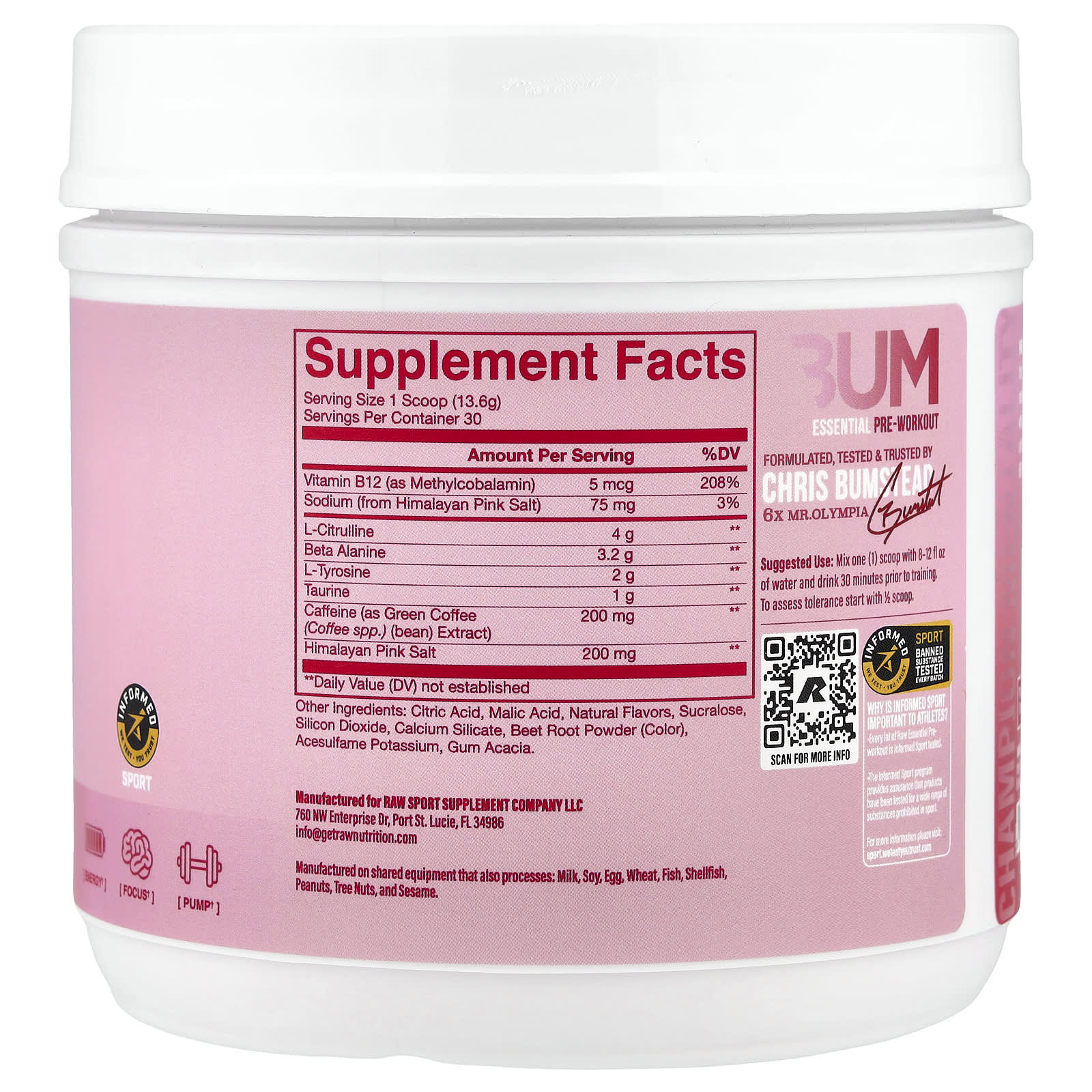 Raw Nutrition Bum Essentials, Essential Pre-Workout – Raspberry Creamthickle – 408 g — photo 2 sur 2