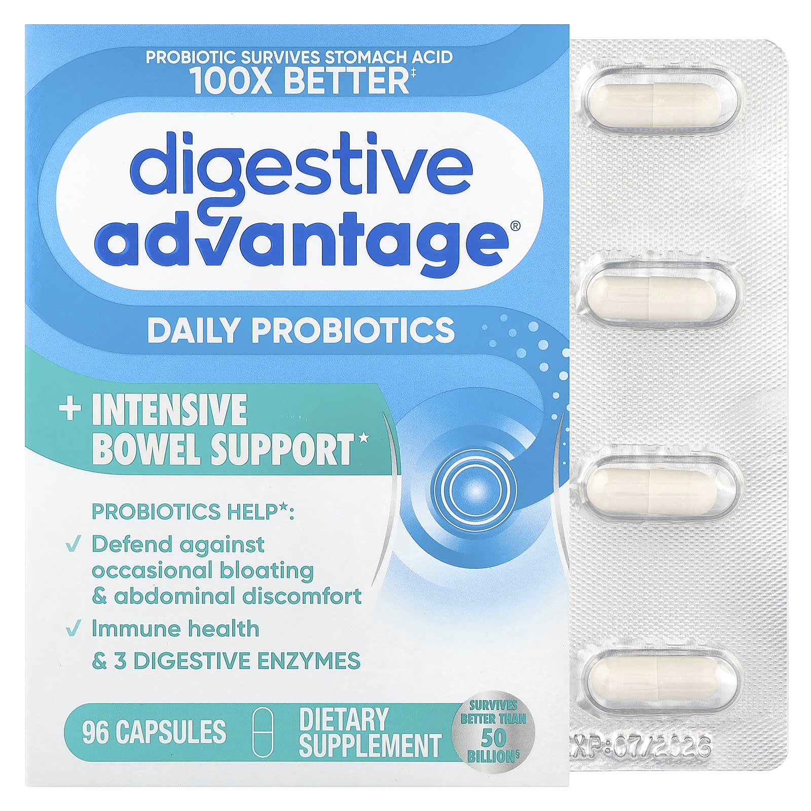 Schiff Digestive Advantage, Daily Probiotics + Intensive Bowel Support – 96 gélules — Tunisie