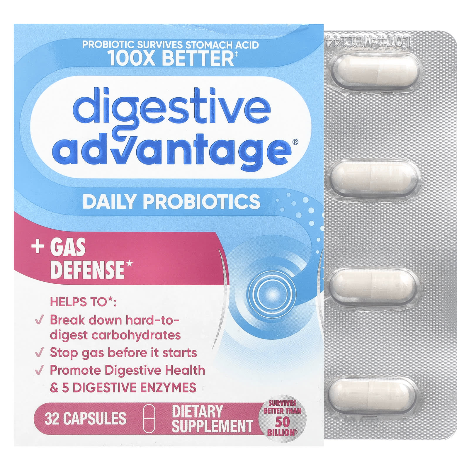 Schiff Digestive Advantage, Daily Probiotics + Gas Defense – 32 gélules — Tunisie