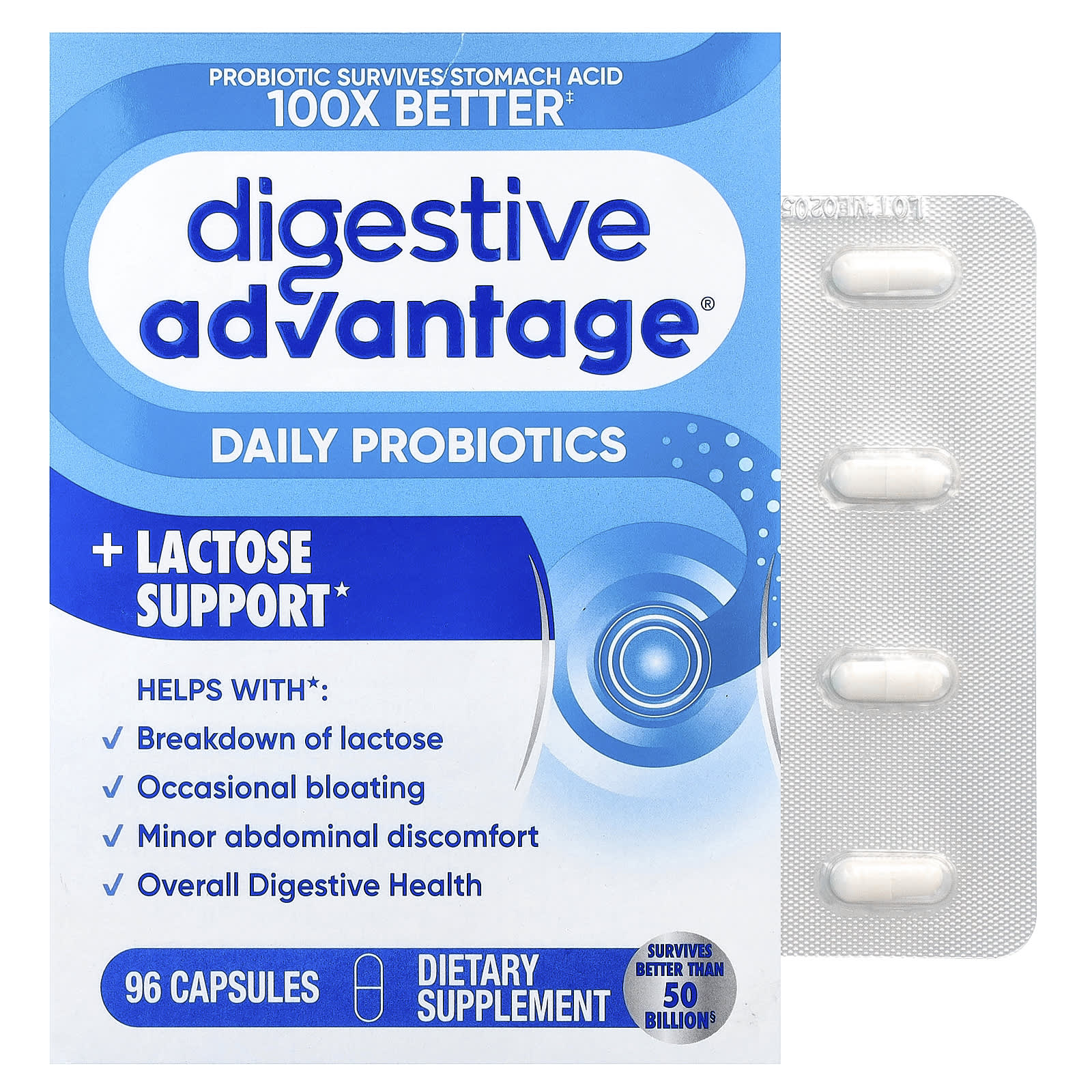 Schiff Digestive Advantage, Daily Probiotics + Lactose Support – 96 gélules — Tunisie