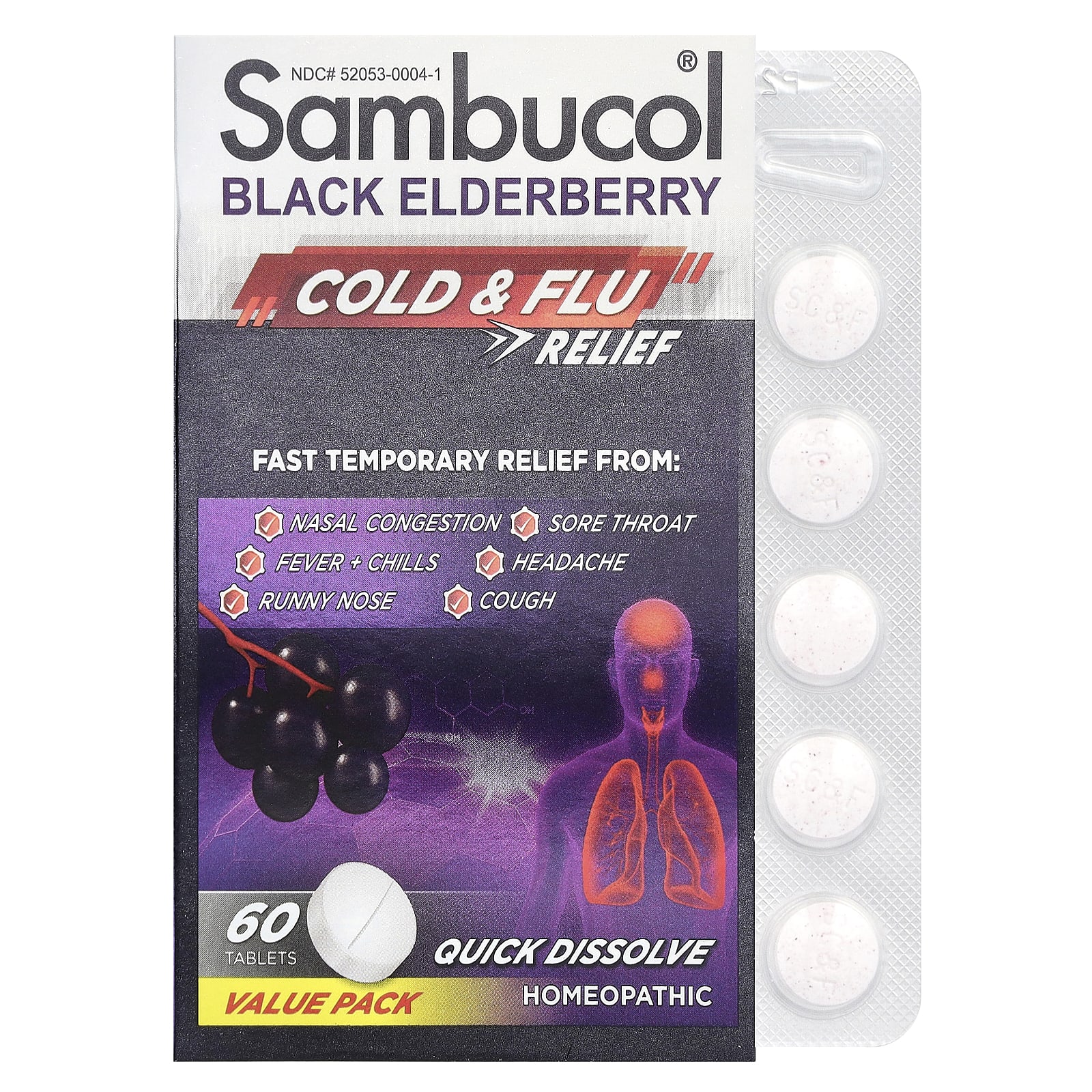 Sambucol Black Elderberry, Cold & Flu Relief – Black Elderberry – 60 comprimés — Tunisie