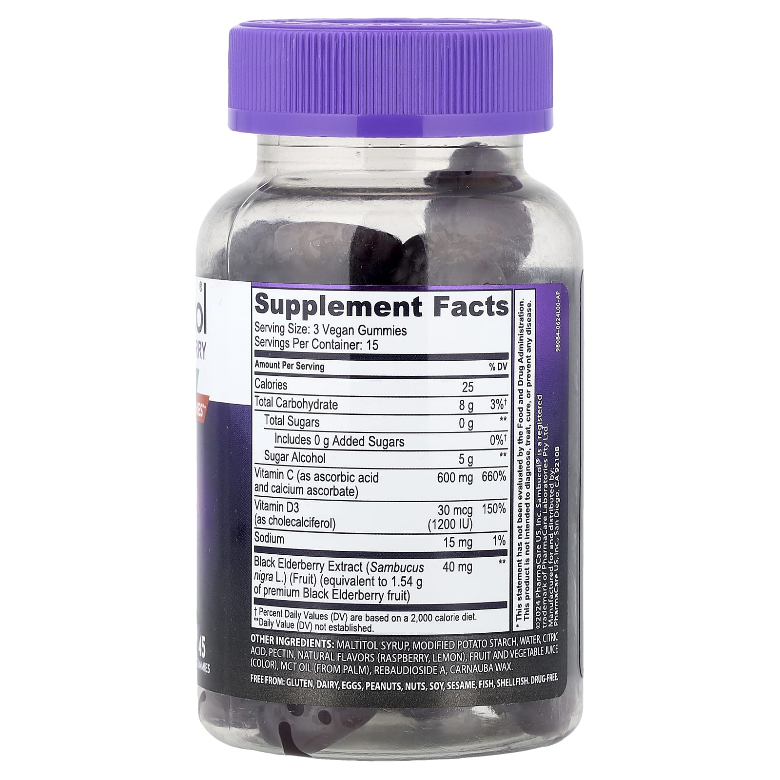 Sambucol Black Elderberry, Zero Sugar, Triple Immunity Gummies – Black Elderberry – 45 gommes — photo 2 sur 2