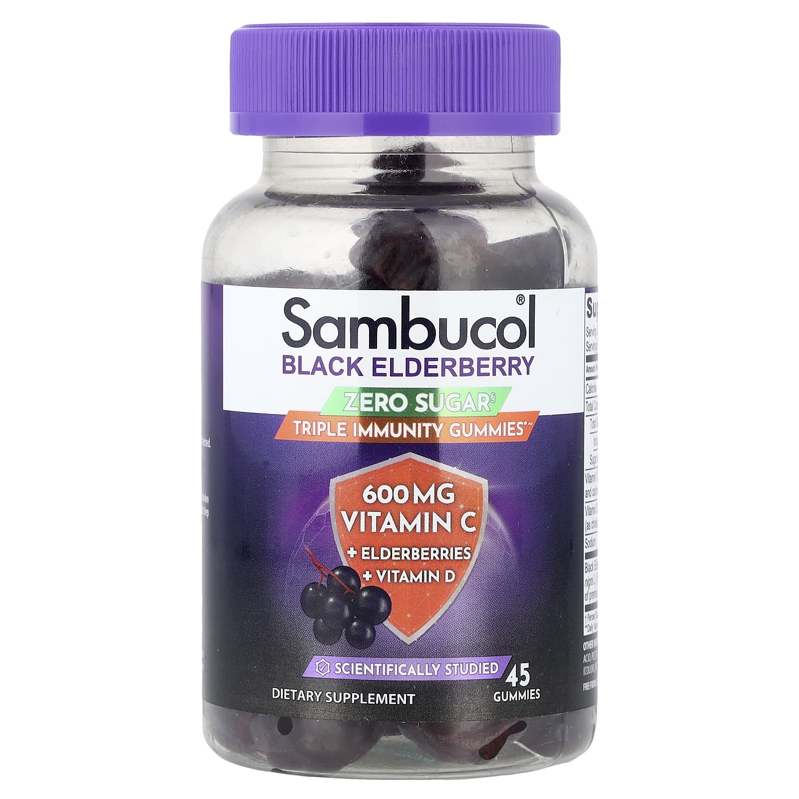 Sambucol Black Elderberry, Zero Sugar, Triple Immunity Gummies – Black Elderberry – 45 gommes — Tunisie