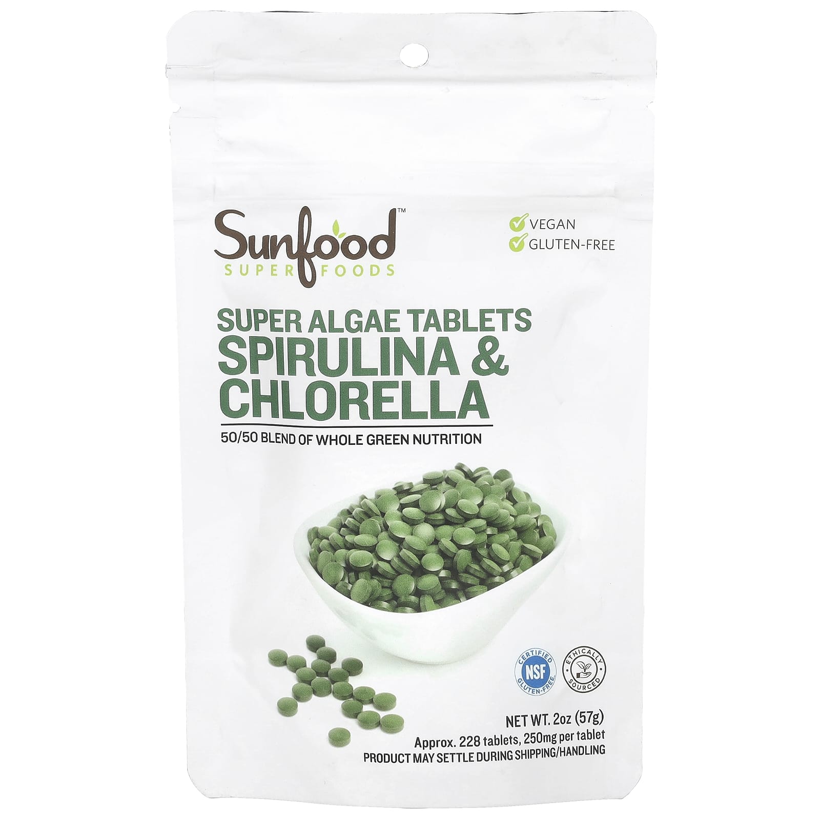 Sunfood Super Algae Tablets, Spirulina & Chlorella – 57 g — Tunisie