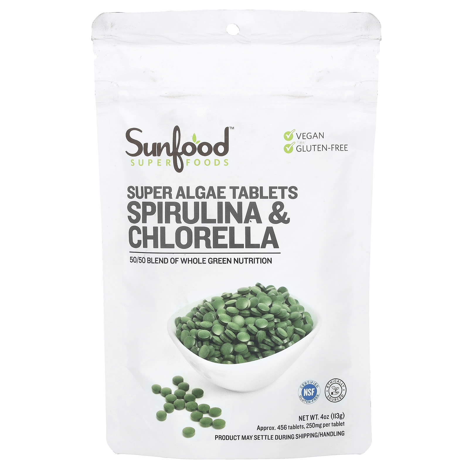 Sunfood Super Algae Tablets Spirulina & Chlorella – 456 comprimés — Tunisie