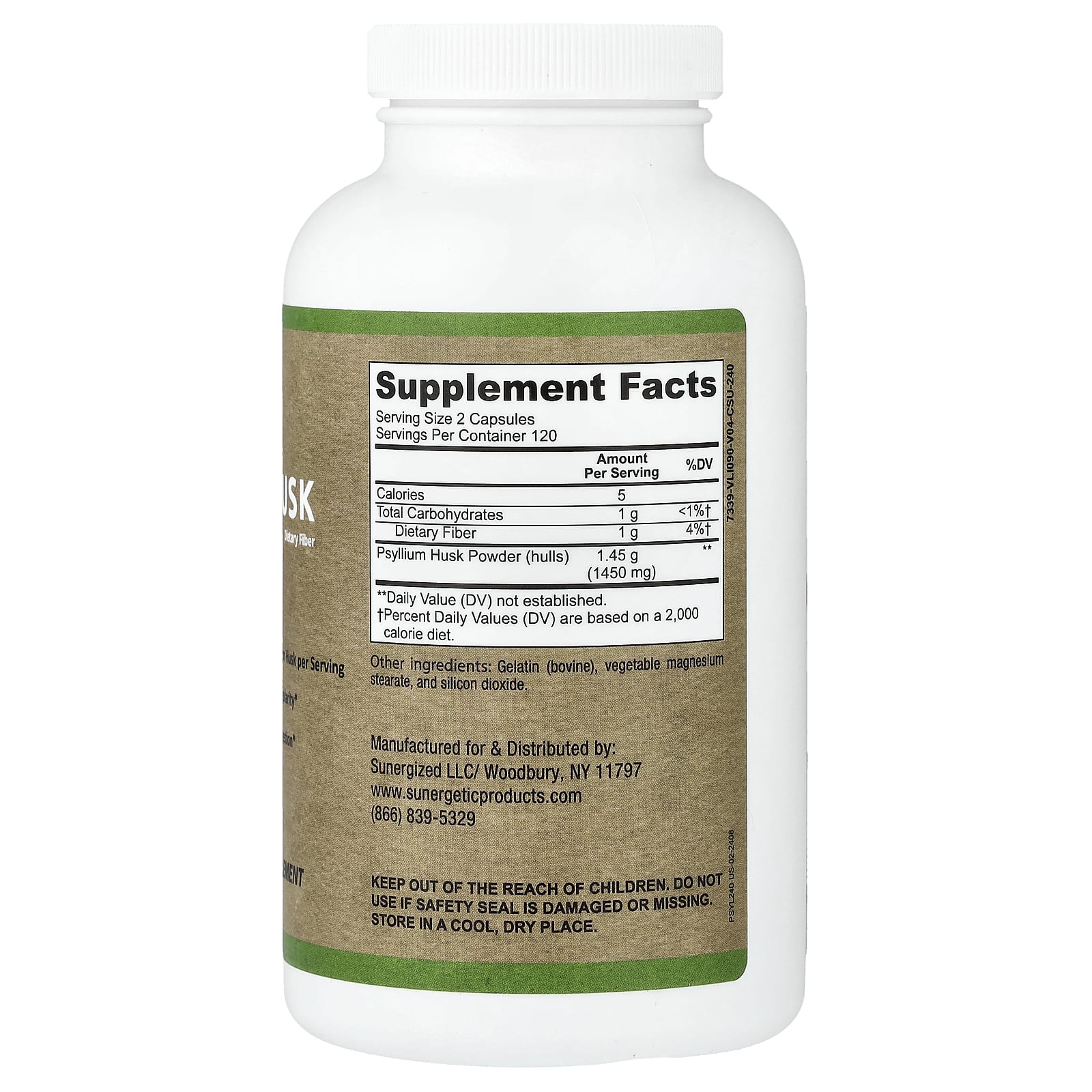 Sunergetic Psyllium Husk – 240 gélules — photo 2 sur 2