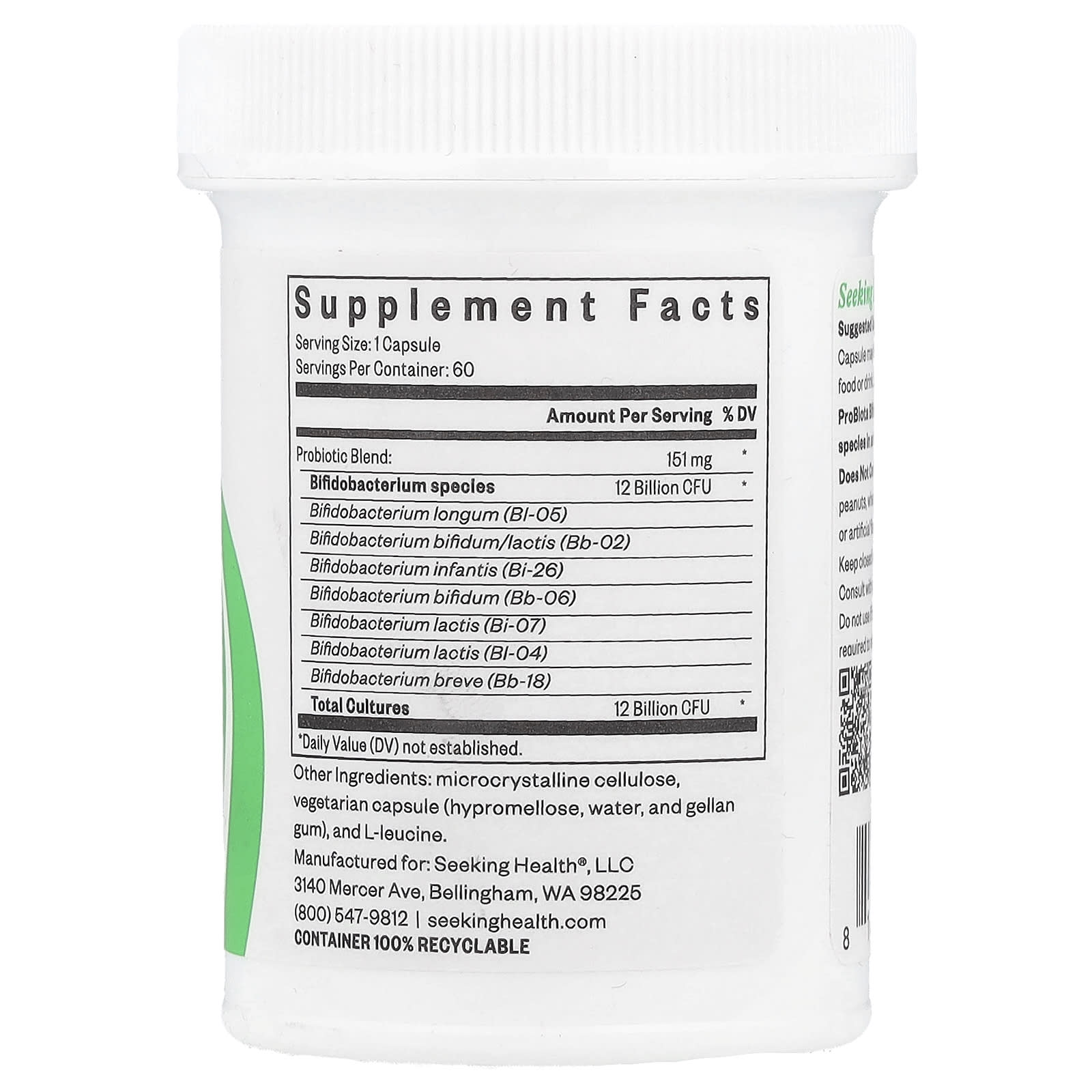 Seeking Health ProBiota Bifidobacterium – 60 gélules — photo 2 sur 2