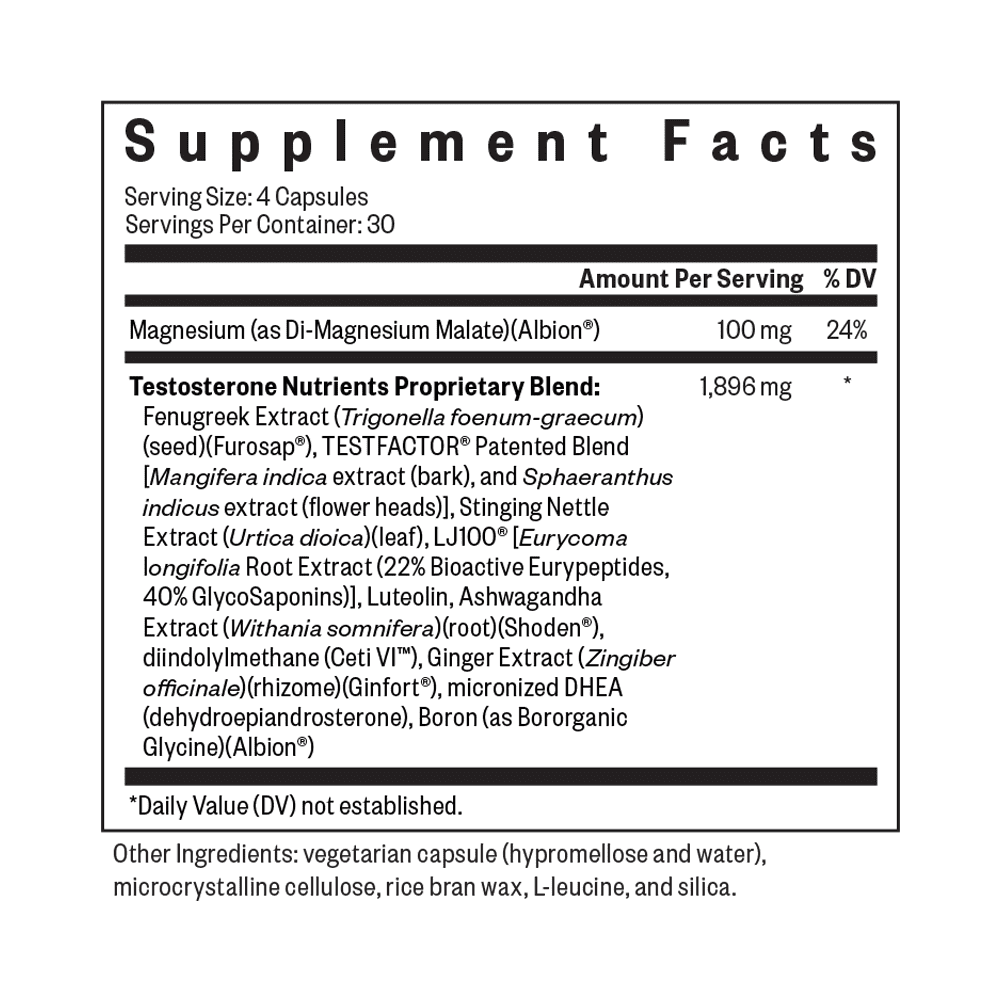 Seeking Health Testosterone Nutrients – 120 gélules — étiquette 2